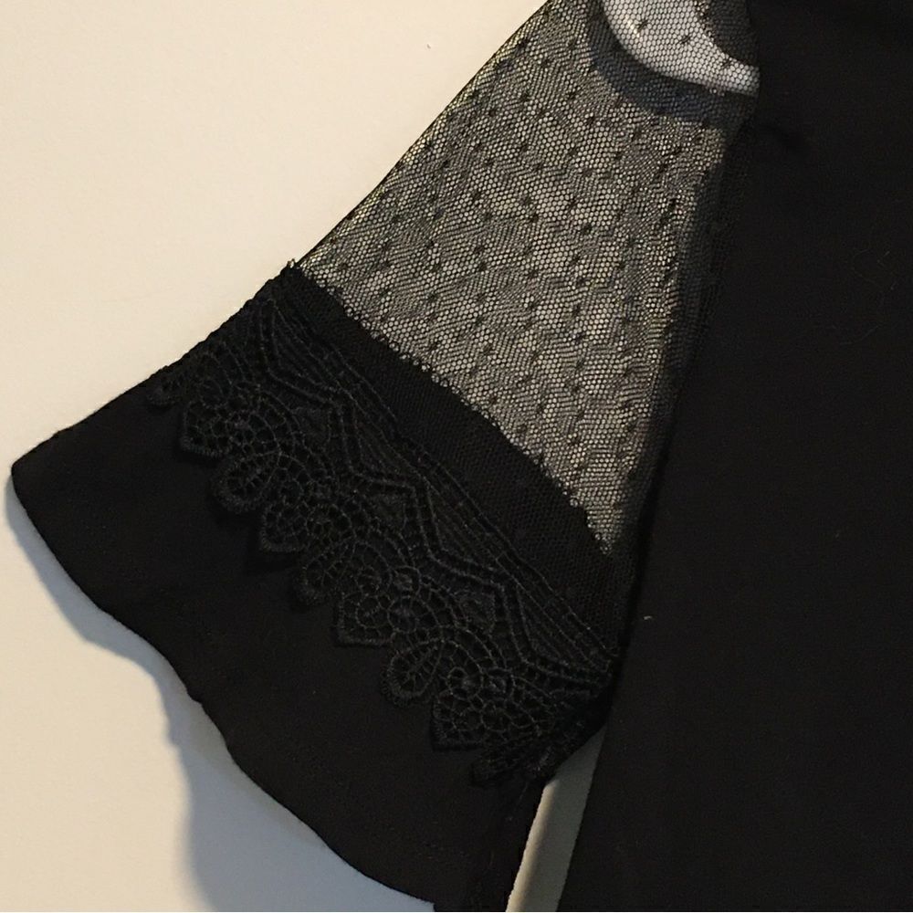 89th & Madison Sheer dot ruffle bottom sleeve Top - Picture 2 of 6